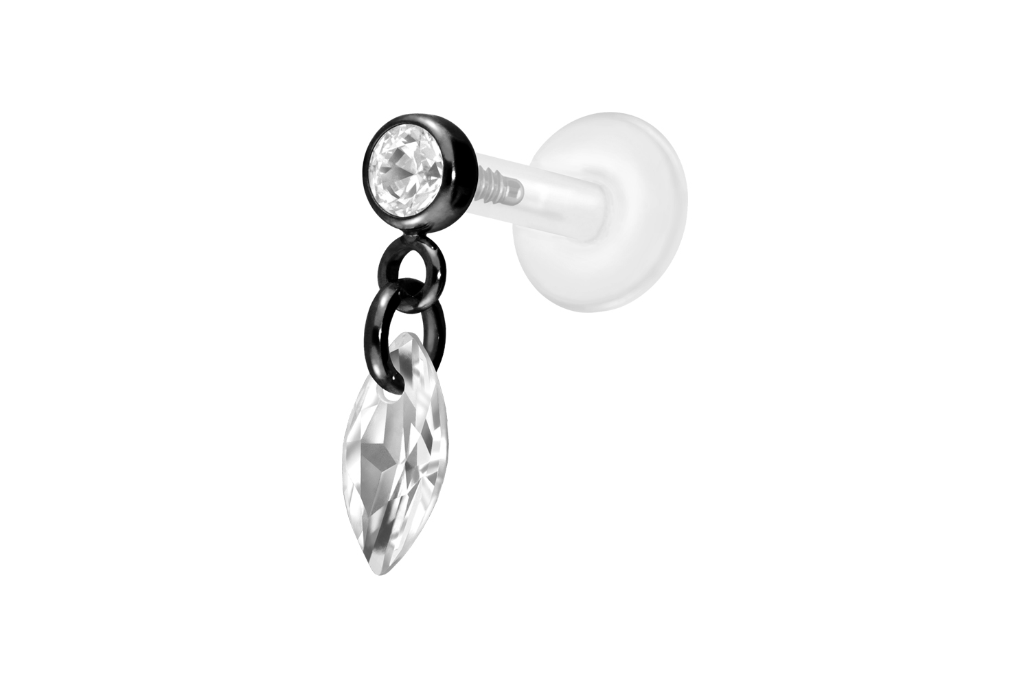 PTFE Labret Piercing mit Innengewinde + Titan-Aufsatz KRISTALLOVAL